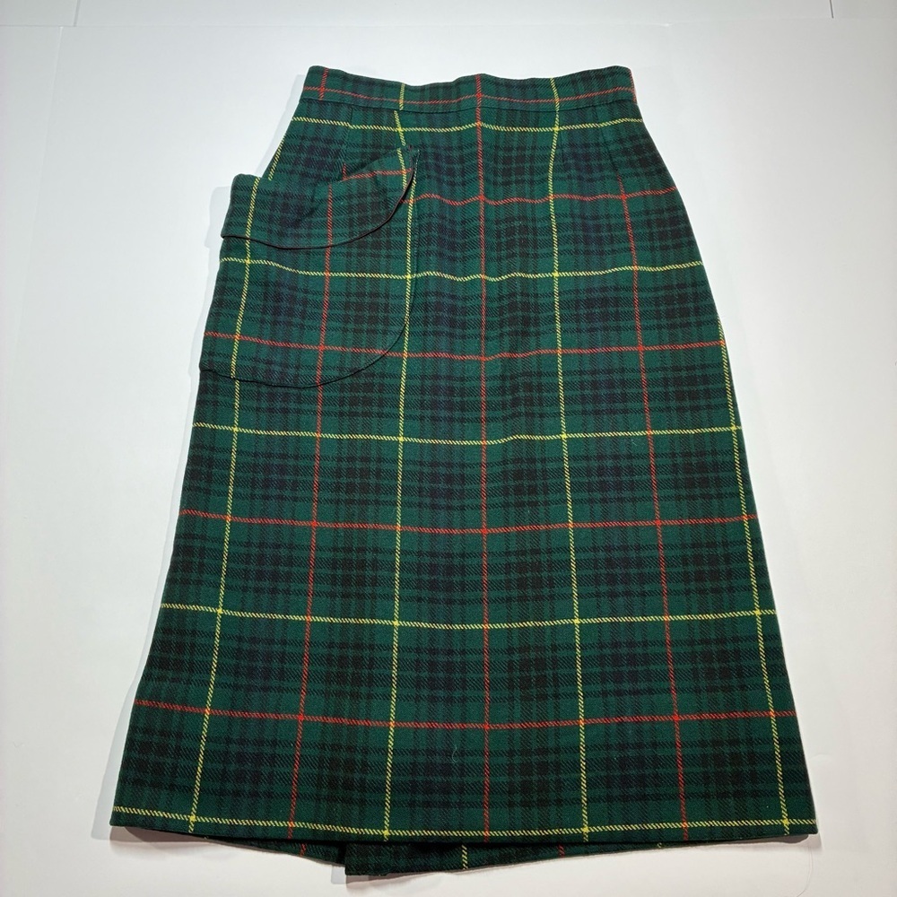 Vintage Handmade Wool Skirt Green Yellow Plaid XS/S